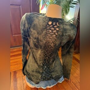 Affliction Shirt Army Green & Black Size Small